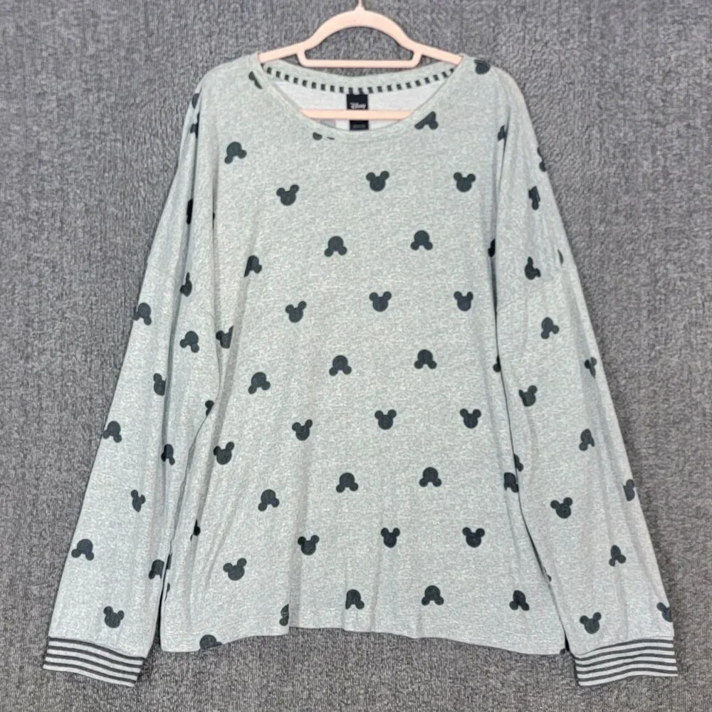 Disney Pajama Top Womens XL Gray Mickey Mouse All Over Print Lounge Sleepwear